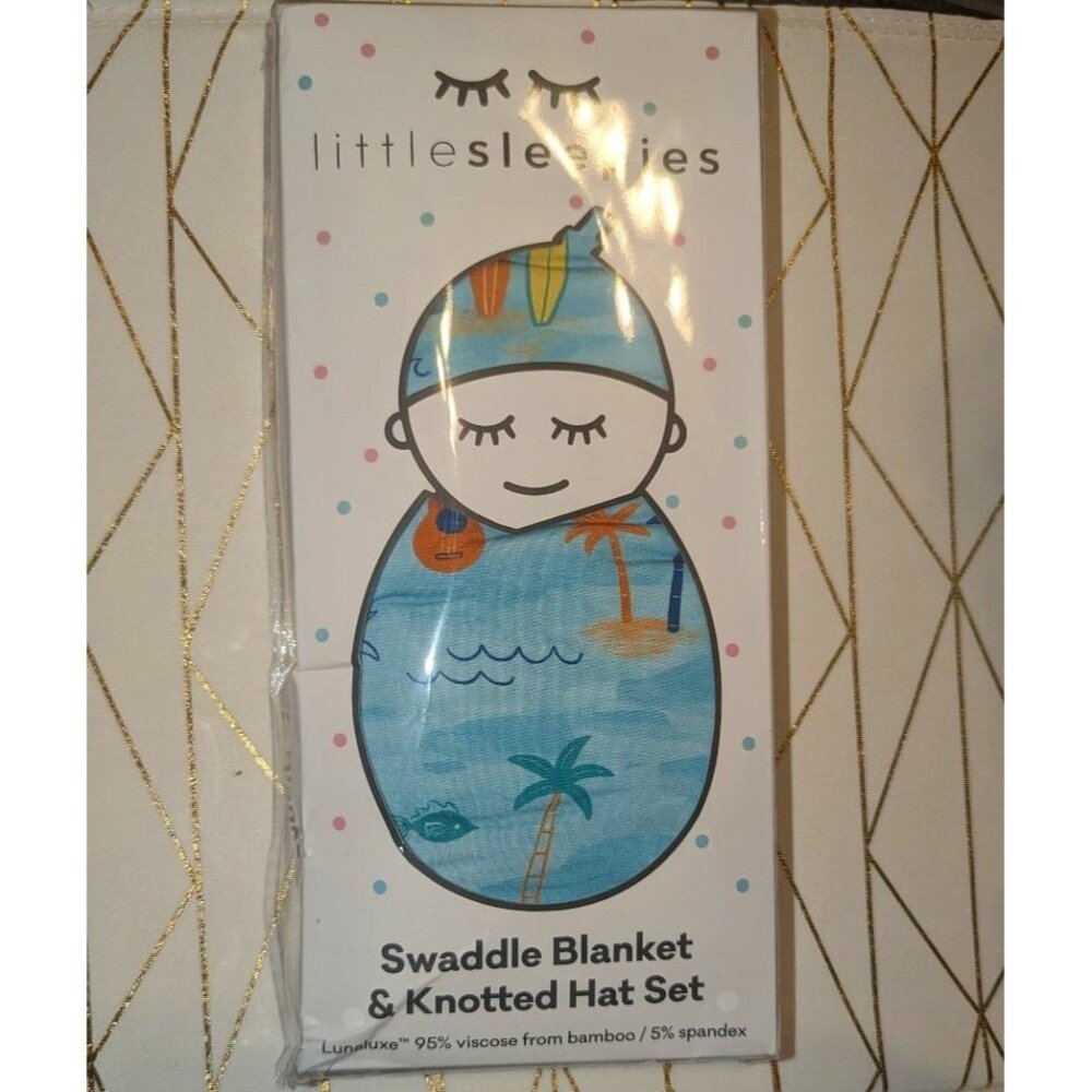 Little Sleepies Surf Life Swaddle with Hat NIB NWT